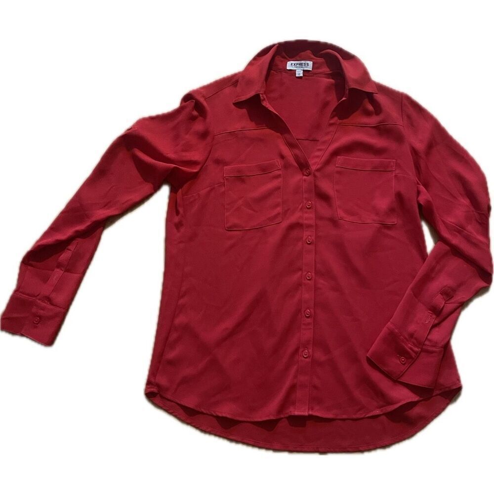 Express Red Button Up Blouse Women’s Size S
